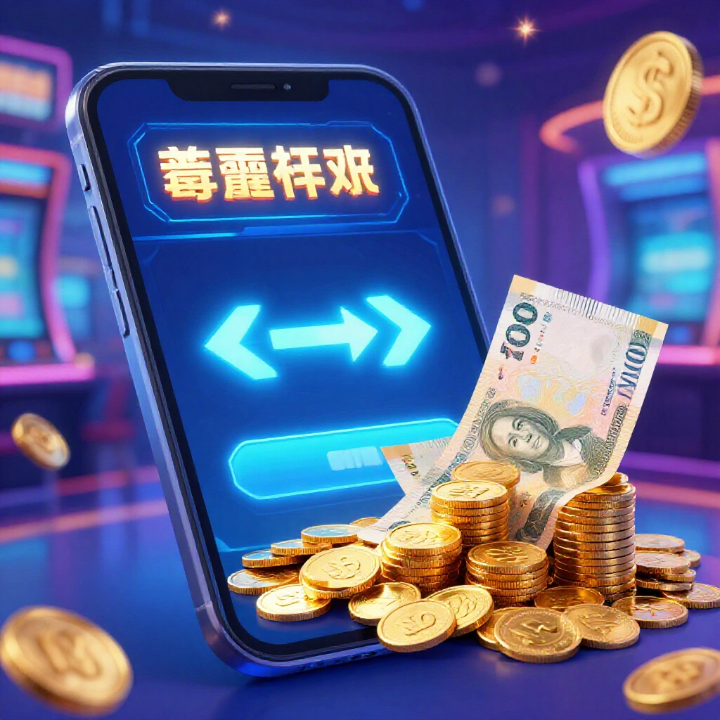 vibrant casino app screen showing golden coins piling up beside taiwan dollar notes with glowing exchange arrows in futuristic neon blue tones dynamic gaming atmosphere
