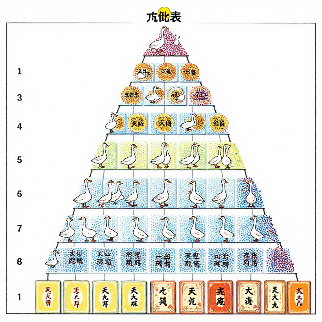 黑粒仔牌型等級圖表，從至尊到雜五，彩色點數範例清楚列出