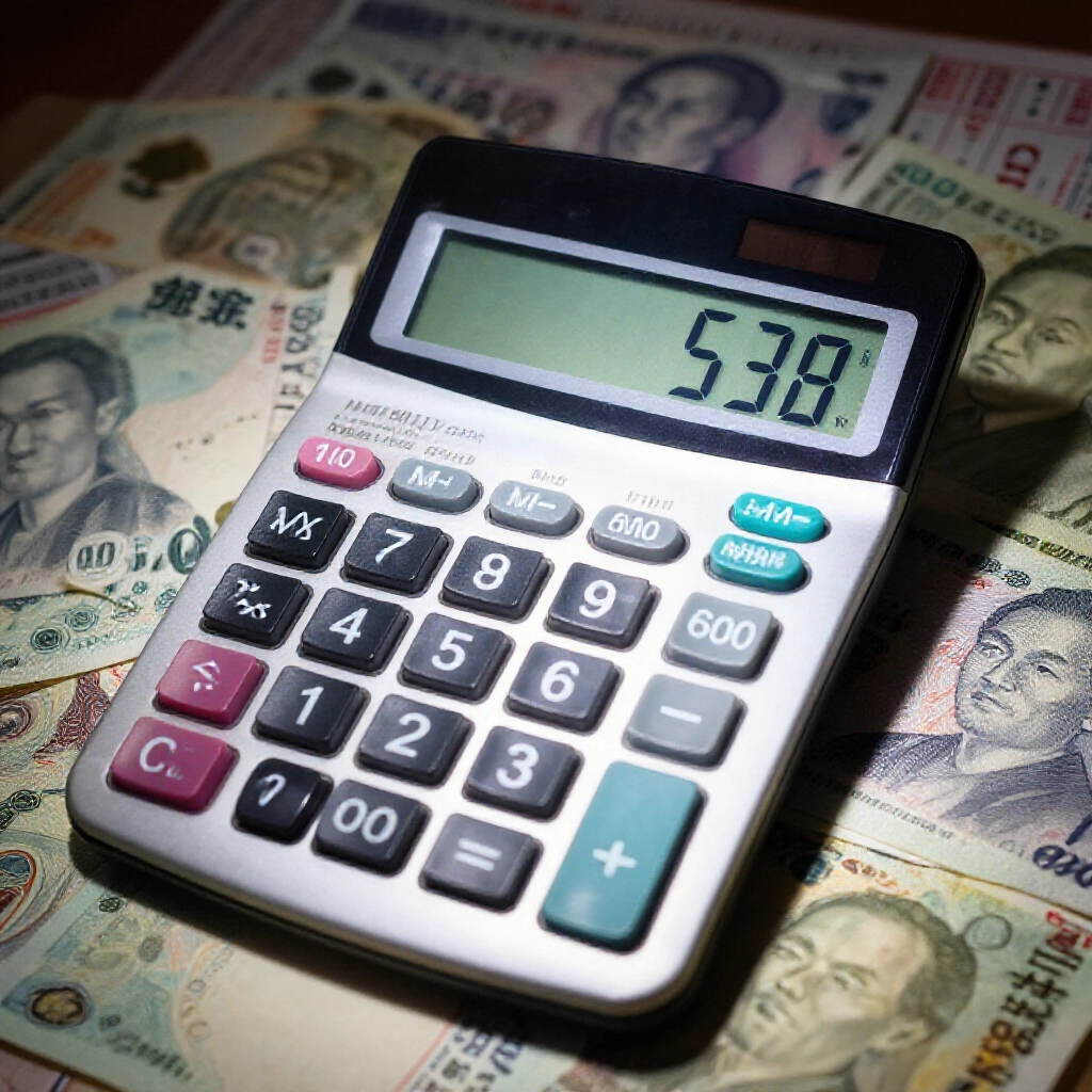 Calculator showing 539 special three tail payout calc like 100 x 600 = 60,000 amid Taiwanese bills and slips