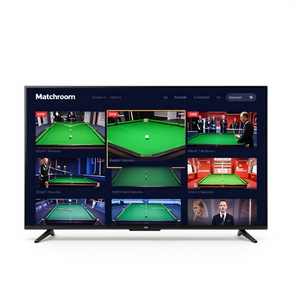 professional Matchroom Live platform interface showcasing full table snooker streams in ultra high definition subscription menu and seamless playback on modern smart TV setup