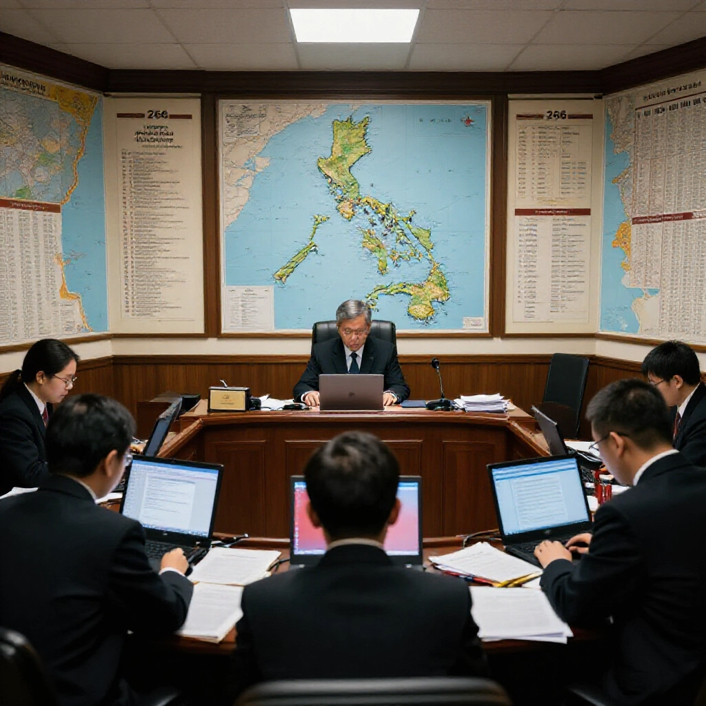 Taiwan court interior with judges examining online gambling cases under article 266 criminal code surrounded by maps of Philippines servers player bank flows and legal documents in dramatic lighting