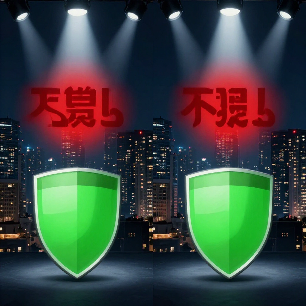 分割畫面對比詐騙網站紅色警告與安全平台綠色盾牌,偵探氛圍下台灣都市夜景