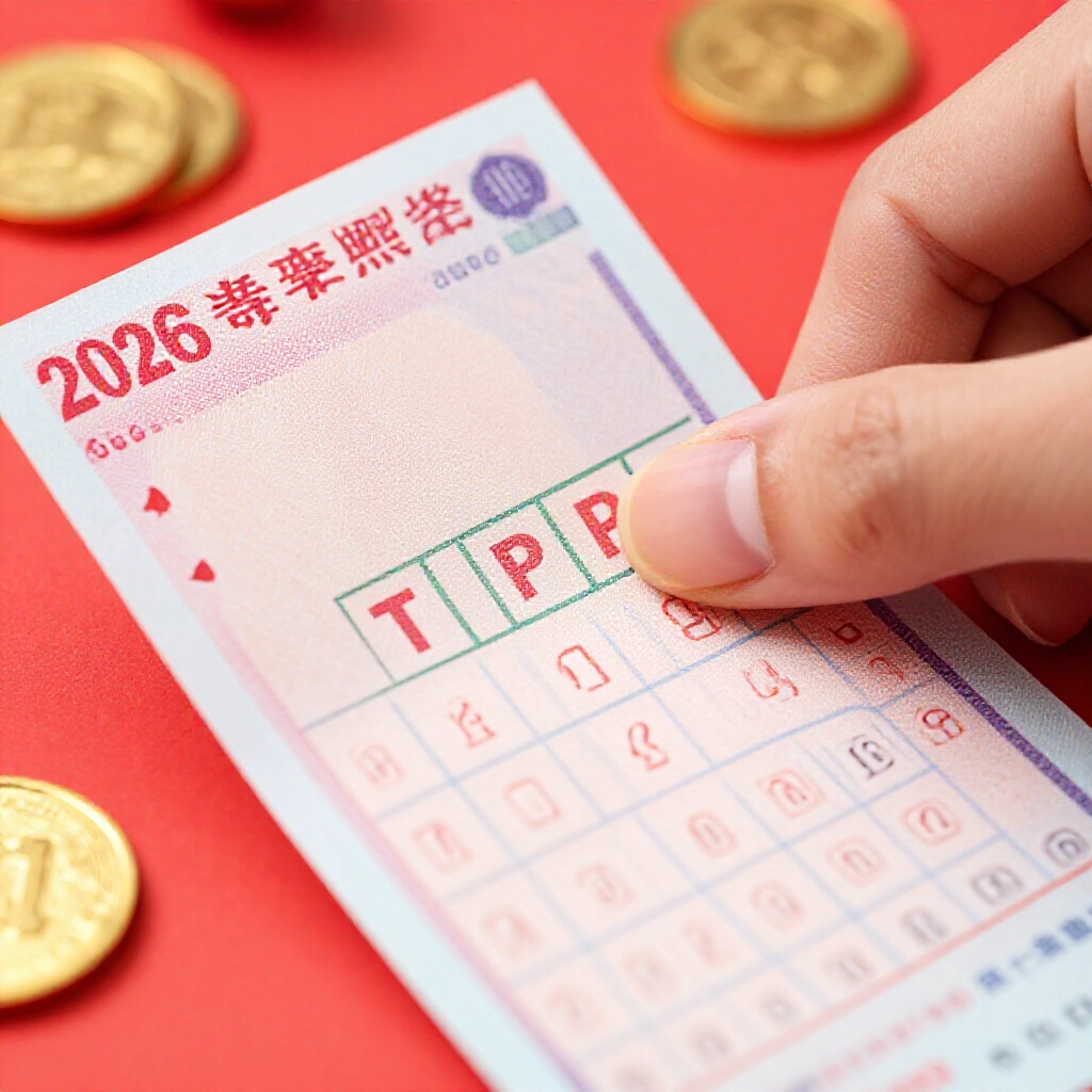 手部特寫刮開 2026 台灣刮刮樂彩券,露出 TTP 槓龜代碼,亮麗節慶紅燈光與金幣圖騰背景