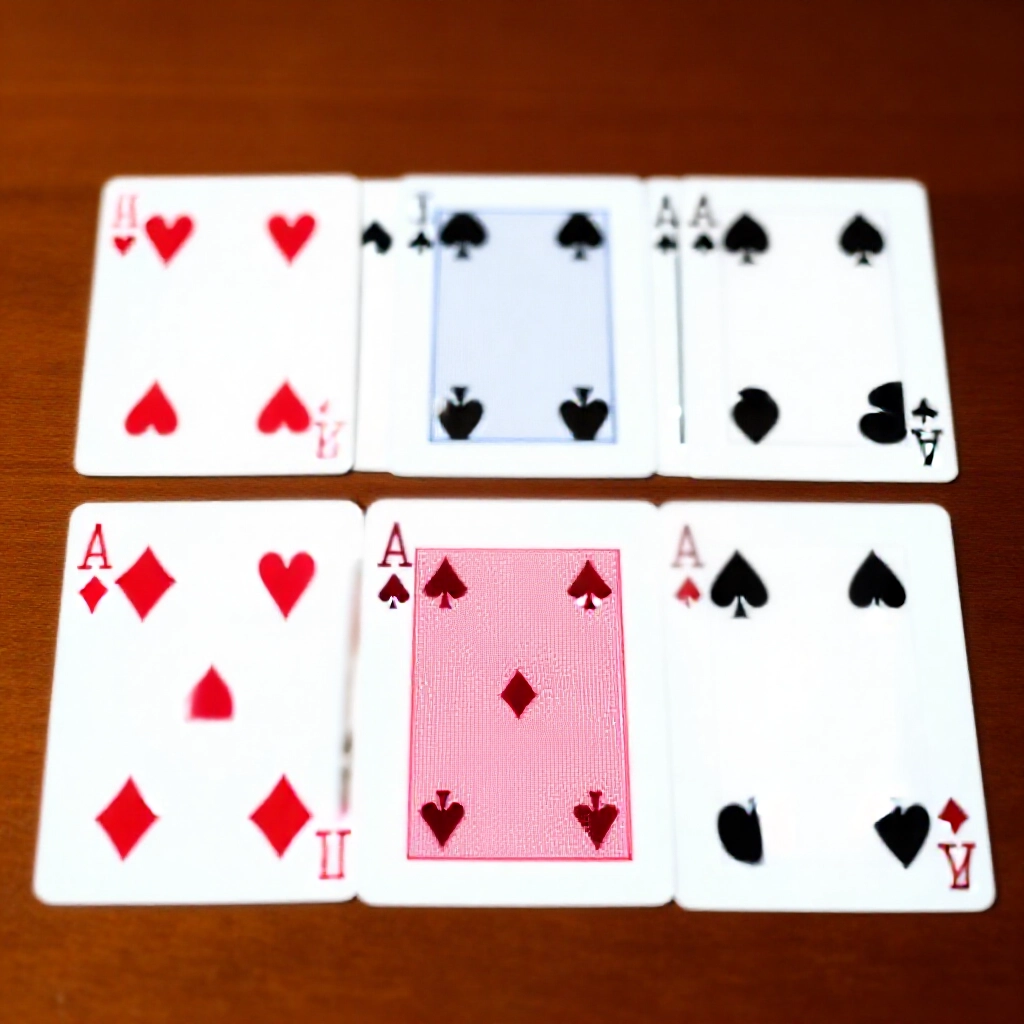 Poker Size 與 Bridge Size 撲克牌並排置於拋光木桌上，柔和自然光突顯寬窄差異與鮮明紅黑花色邊緣