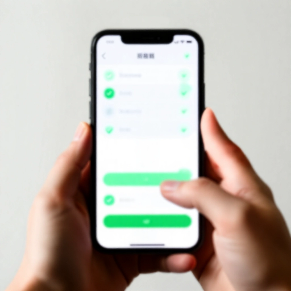 手中握持 iPhone 導航設定選單信任開發者描述檔，逐步畫面自然室內光線，乾淨 Apple 介面綠色驗證重點