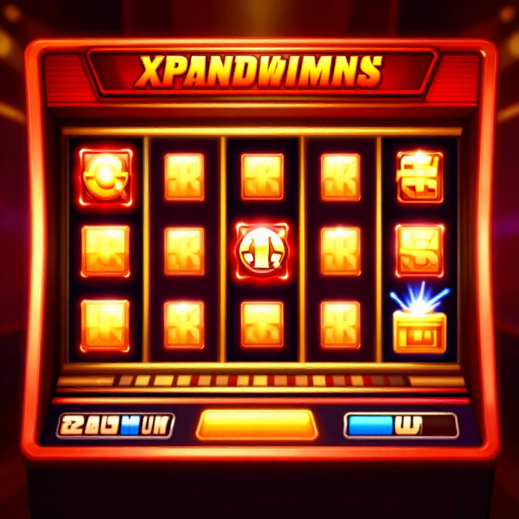 充滿活力的賭場遊戲介面，顯示老虎機爆分獎金符號與金紅色調的動態勝利動畫